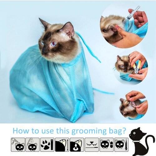 Mesh Cat Bathing Bag Cats Grooming Washing Bags Cat Bath Clean Bag No Scratching Bite Restraint Cat Supplies Nail Cutting