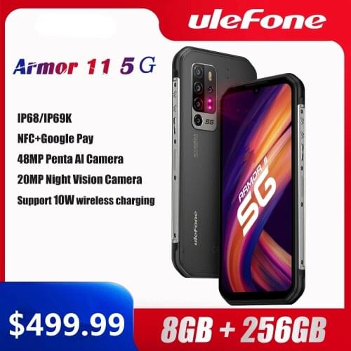 Ulefone Armor 11 5G Rugged Mobile Phone Android 10 8GB +256GB IP68 Waterproof Smartphone 48MP NFC Mobile Phone Wireless Charging