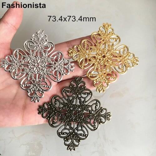50 pcs - Large Filigree Rhombus Connectors 73.4x73.4mm Metal Filigree Sheet,Decor For Scrapbooking DIY Jewelry-accessories -F