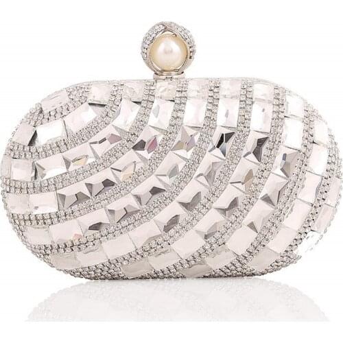 Diamonds Evening Bling Bling Party Clutch Bag Women Oval Pearl Hasp Elegant Ladies Handbag Fashion Chain Shoulder Bags Golden