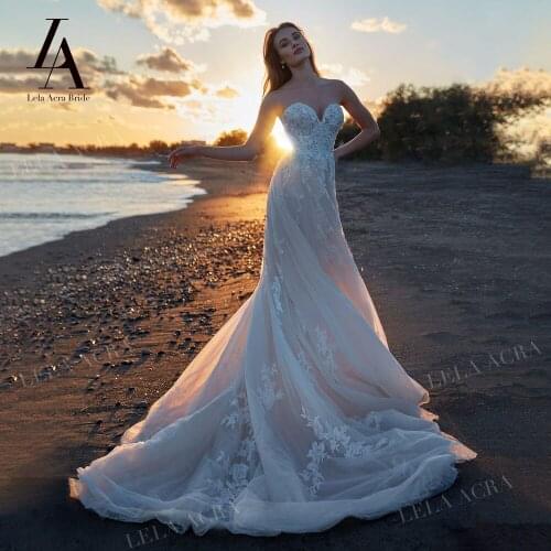 LelaAcra Sleeveless Wedding Dress 2022 Sweetheart Appliques Beading Backless A-Line Princess Bride Gowns NE03 Vestido de Noiva