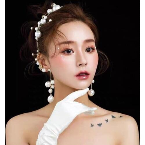 Vintage Bride Wedding Headdress Handmade Headband Exaggerated Pearl Headband Hair Accessories Wedding Dress Accessories