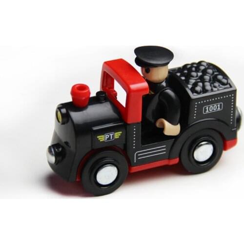 W125 Free Shipping Black Locomotive Wooden Rail Car Child Transport Toy Compatible with Wooden Track