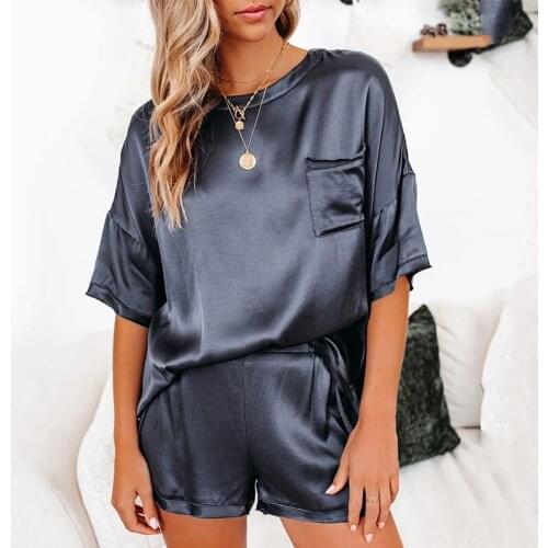 Satin Tracksuit Sets Women Shorts Sleeve T-shirts Shorts Pants Sleepwear Casual Loose Two Piece Outfit Summer Homewear Plus Size