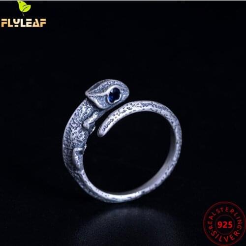 925 Sterling Silver Retro Chameleon Open Rings For Women Blue Zircon Female Lizard Ring Vintage Jewelry Flyleaf New Arrival