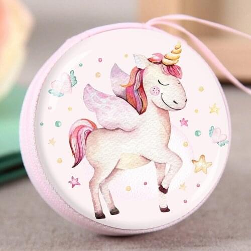 12pc/lot cartoon Unicorn horse round tin iron box / mini pouch / key purse / metal case/steel box/coin storage bag/headset gift