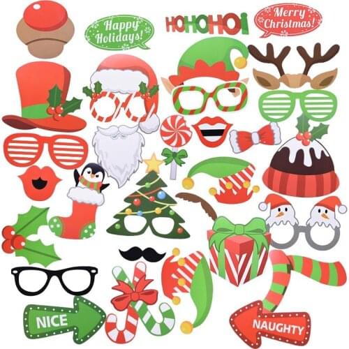 50/32/17pcs Merry Christmas Photobooth Props Santa Claus Photography Background Props New Year 2022 Party Decorations