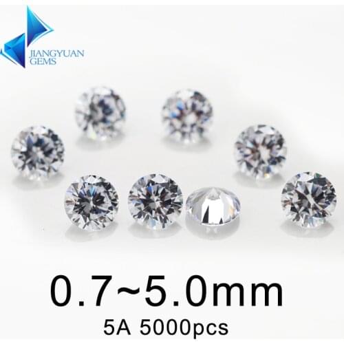 5000pcs 5A CZ Stone 0.8-5.0mm Factory Price Round Machine Cut White Color Loose Cubic Zirconia Wholesale Synthetic Gemstone