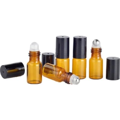 DHL Free 200pcs/lot 3ml Empty Amber GLASS Roller Bottle For Essential Oils Refillable Deodorant Containers With Black Lid