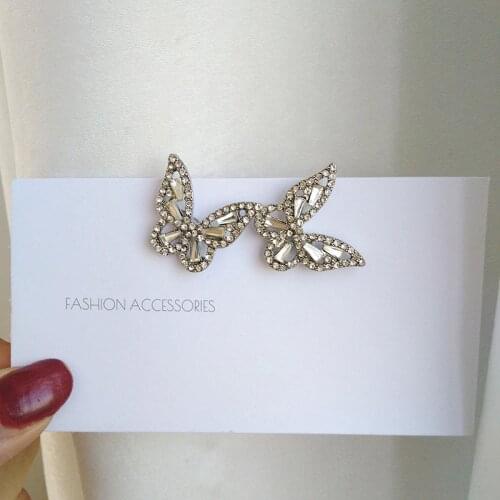 Shinny Rhinestone Butterfly No Hole Earring Silver Color Beautiful Temperament Butterfly Simple Ear Clip on Earrings for Women