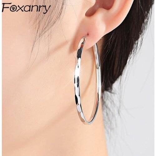 Foxanry 925 Sterling Silver Big Circle Stud Earrings for Women New Fashion Exaggerated Party Jewelry Gifts Prevent Allergy