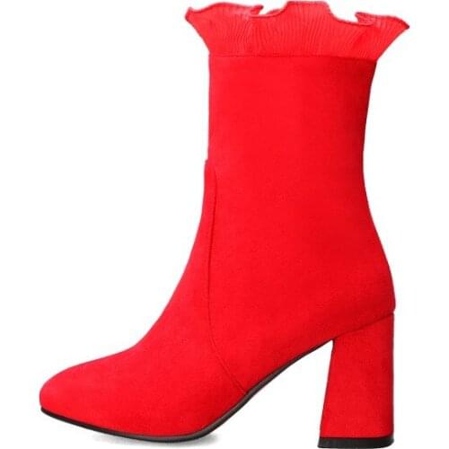 Big Size 9 10 11 boots women shoes ankle boots for women ladies boots shoes woman winter Flounce side round zipper head