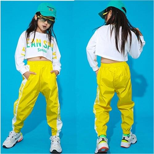 Kid Cool Hip Hop Clothing White Sweatshirt Short Top Crop Shirt Running Casual Pants for Girls Jazz Dance Costumes Clothes Wear