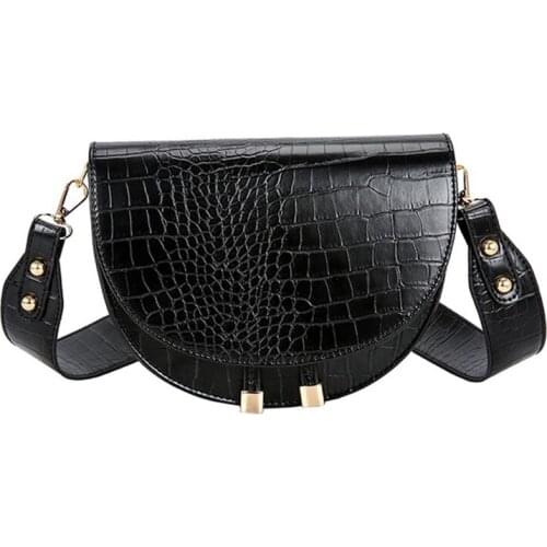 Elegant Crocodile Pattern Crossbody Bag For Women Half Round Solid Pu Leather Luxury Handbag Women Bag Designer Shoulder Bag