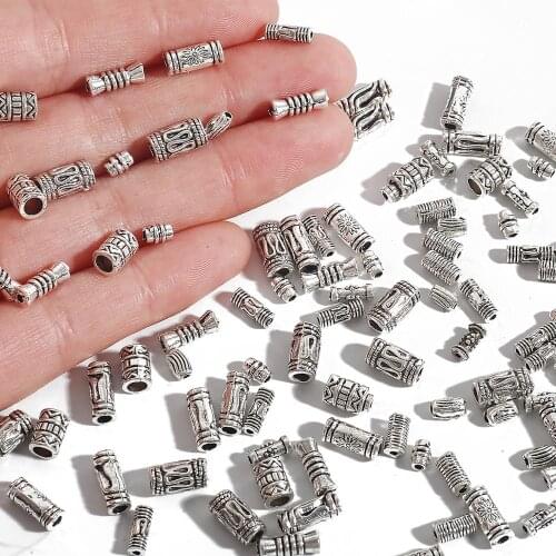 Hot Fashion 50-100pcs/lot Antique Silver Plated 5-12 Curved Tube Spacer Beads Jewelry Charms For Fashion Jewelry Making