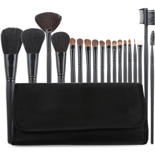 Good quality synthetic horse hair black wooden handle PU bag 18pcs brushes kits makeup brush set