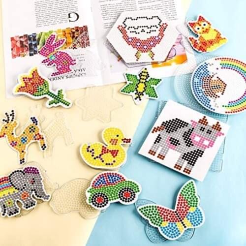 JINLETONG Hama Beads 5mm Pegboards Set 12Pcs Fuse Beads pegboard with 12 Colorful Cards 12 Keychains 12 Key Hang Ropes for Kids