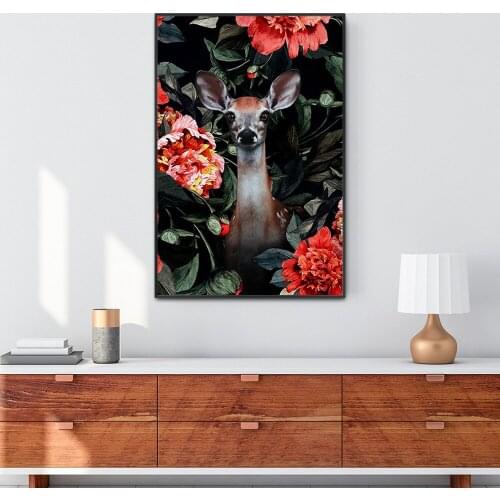 Flower Animal Lion Tiger Leopard Deer Gorilla Canvas Painting Wall Art Nordic Print Poster Pictures For Living Room Decor