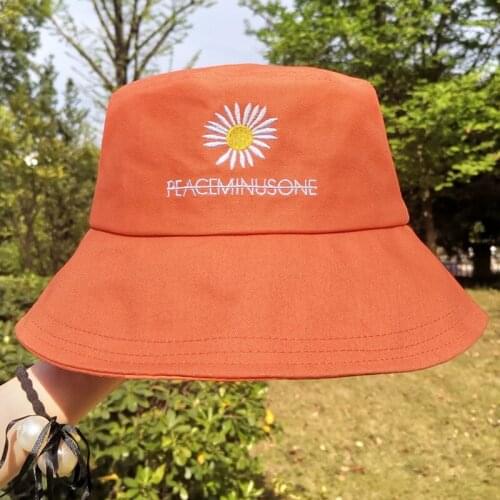 CANZE Korean Daisy Embroidery Big Brim Fisherman Hat Outdoor Sun Shade Bucket Hat