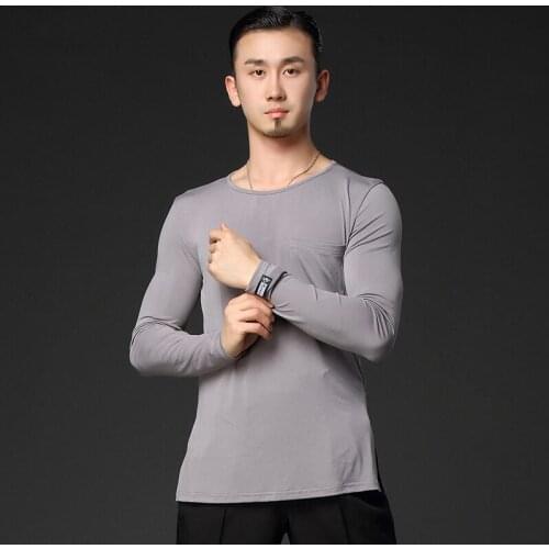 Mens Latin Dance Shirt MenS Black Gray Long-Sleeved Tops Modern Dance Practice Clothes For Male Ballroom Cha Cha Top DWY3180