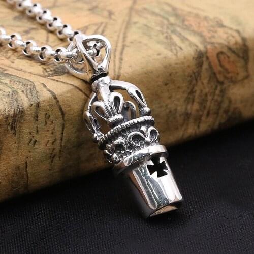 Wholesale S925 Sterling Silver Retro Thai Silver Personality Simple Creative Small Crown Popular Whistle Men And Women Pendant