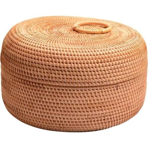 Autumn Rattan Weave corbeille fruit basket Round organizers box dried fruit candy snacks dessert food storage container with lid