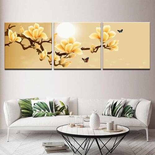 Print poster canvas Wall Art yellow orchids Decoration art oil painting 3 panel Nordic Canvas painting Living Room Home Decor