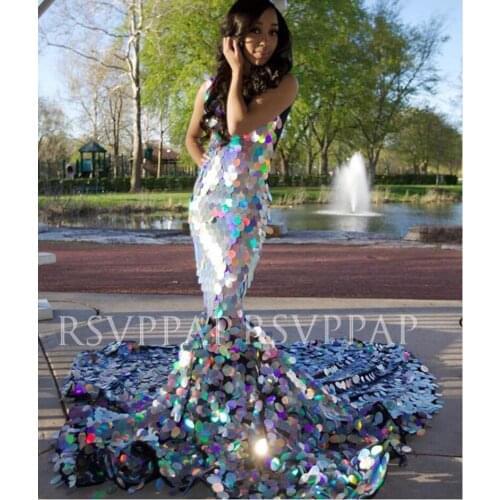 Colorful Sparkly Sequin Mermaid Prom Dresses 2021 New Arrival Custom Made V-neck Sleeveless African Black Girl Long Prom Gowns
