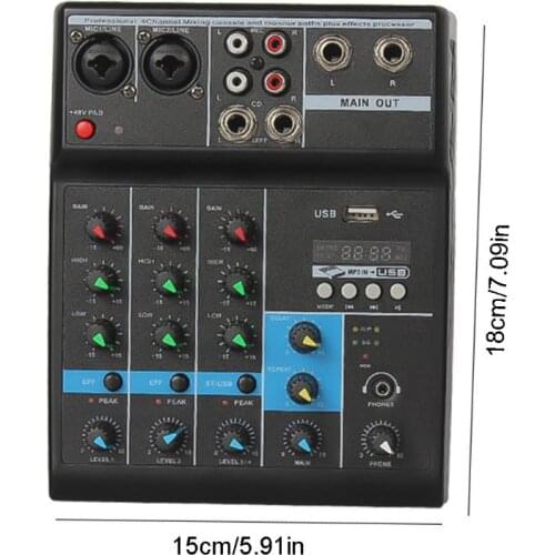 C5AE Professional Mixer 4 Channels Bluetooth Sound Mixing Console for Karaoke KTV with USB Sound Card Sound Effects