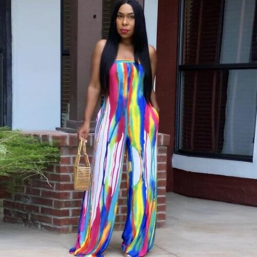 Sexy Strapless Jumpsuit Women High Waist Wide Leg Pants Jumpsuit Playsuit Fashion Tie Dye Print Street Style Rompers 2021 Summer