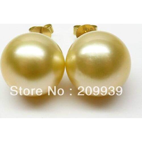 BEAUTIFUL!GOLD!ROUND 11.85MM GENUINE SOUTH SEA PEARL 18K GOLD EARRING!STUD