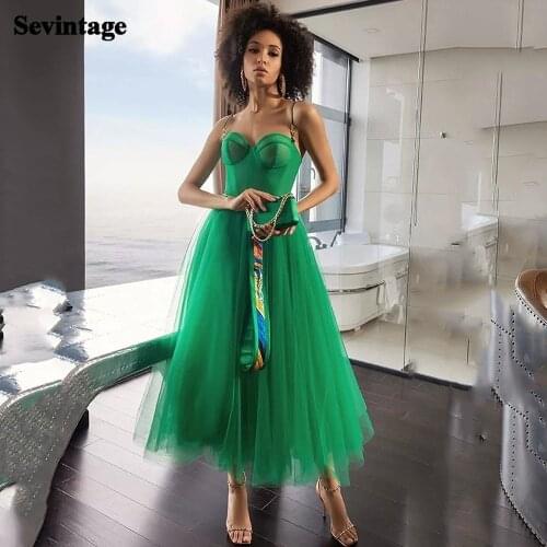 Sevintage Simple Green A Line Short Graduation Dress Sweetheart Tea length Tulle Prom Gowns Spaghetti Strap Homecoming Dresses