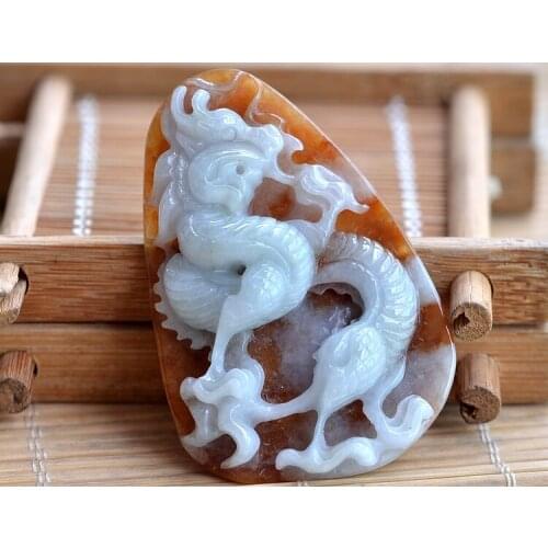 Styling atmosphere, double color, yellow enamel, skin, color, engraving, zodiac, A cargo, jade, dragon, prosperous, pendant, 33