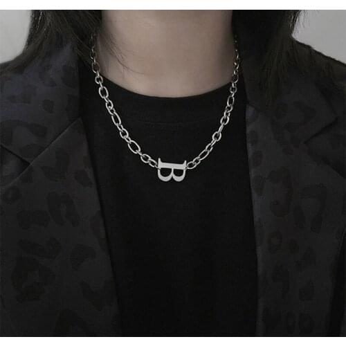 Punk Big Letter B Necklaces Men Women Hip-hop Wind Small Lovers Simple Clavicle Chain Necklaces Jewelry Wholesale