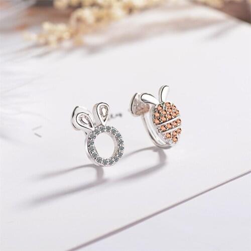 VENTFILLE 925 Sterling Silver Cute and Sweet Rabbit Radish Asymmetric Ins2021 New Trendy Ear Clip