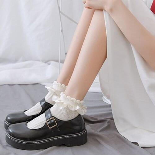 Japanese Style Woman Lace Socks Cotton Lolita Short Sock 1Pair 3Colors Twist/Heart Pattern Kawaii Skarpetki Damskie