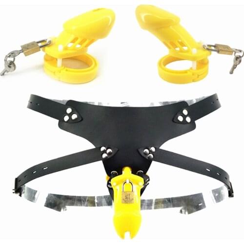 Yellow CB6000 CB6000S Plastic Strap On Chastity Cage Male Chastity Device with 5 Base Rings Cock Cage Sex Toys for Men G7-3-11