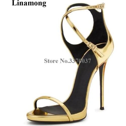 Brand Design Women Fashion Open Toe Stiletto Heel Gladiator Sandals Strap Cross Gold High Heel Sandals Dress Heels Evening Shoes
