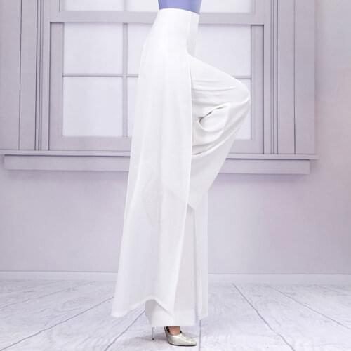 High-End Latin Dance High Waist Pants Female New Chiffon Side Floating Fairy Pants White National Standard Dance Pants DN9557