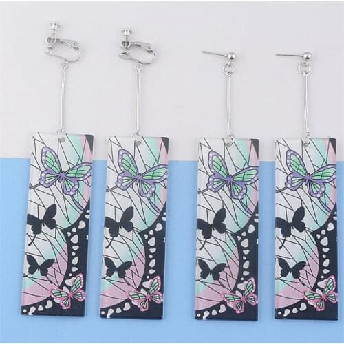 Japanese Anime Cosplay Demon Slayer Blade Butterfly Acrylic Earrings Mens Womens Fashion Earrings