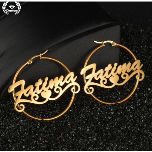 Diamon Trendy Personalized Hoop Earring for Women Custom Name Letter Bottom Heart Big Earrings Stainless Steel Jewelry Gift