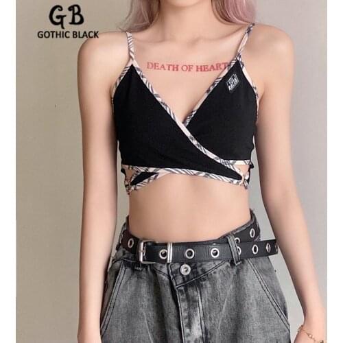 Gothblack Women Sexy Patchwork Slim Camisole Fashion V Neck Low Cut Backless Tank Tops Summer Bodycon Streetwear Casual Vest