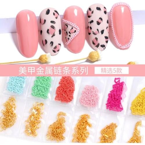 1 Bag of Metal Close Chain Color Chain Nail Art Decoration Chain Link Buckle Metal Slider Accessory DIY Charm Salon Supply Tools