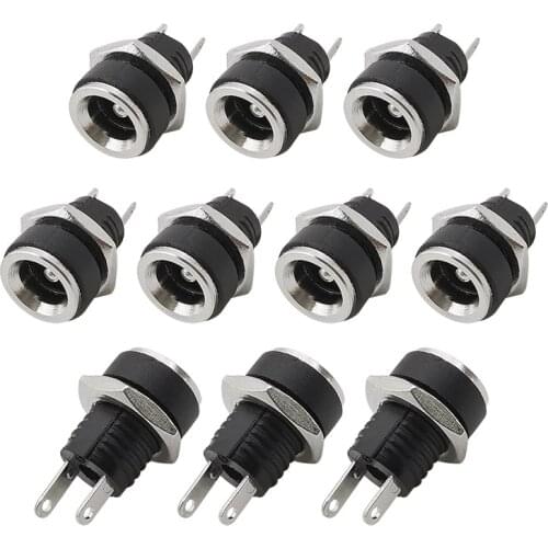 10Pcs 5.5mm x 2.1mm DC Jack Connector DC 5.5*2.1 Power Female Supply Socket Panel Mount Connectors 2 legs Terminals Plug Adapter