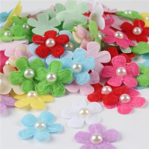 100Pcs Non-Woven Color Pearl Flowers Patch Embellishments DIY Craft Supplies Hair Accessories Materials Childrens Scrapbook Toy
