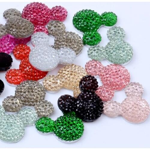 200pcs/Bag 20x23mm Mickey Head Flatback Resin Rhinestone Glue On DIY Nail Art Crafts Jewelry Garments Backpack Decorations