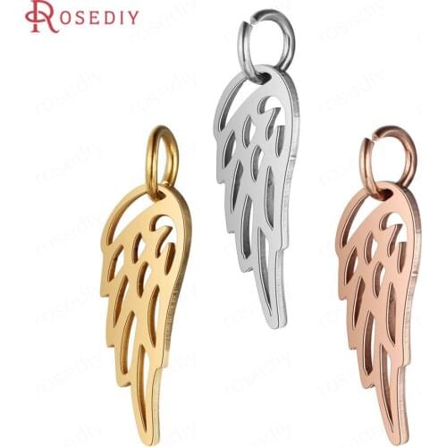 37213)10PCS 20x6MM Quality Gold Color Stainless Steel Wings Charms Pendants Jewelry Making Supplies Diy Findings Accessories