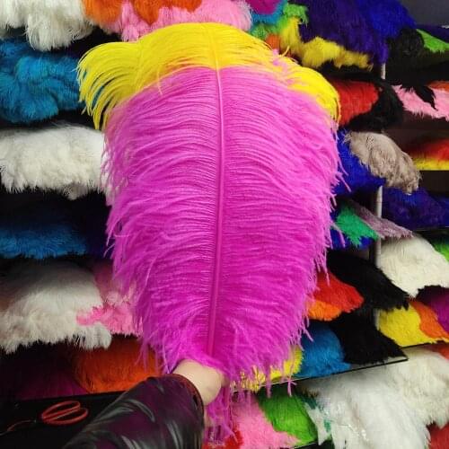 50Pcs High Quantity Rose and Yellow 22-24 inch/55-60cm "thick stem" male ostrich feathers Plumes Party Home Wedding Decoration