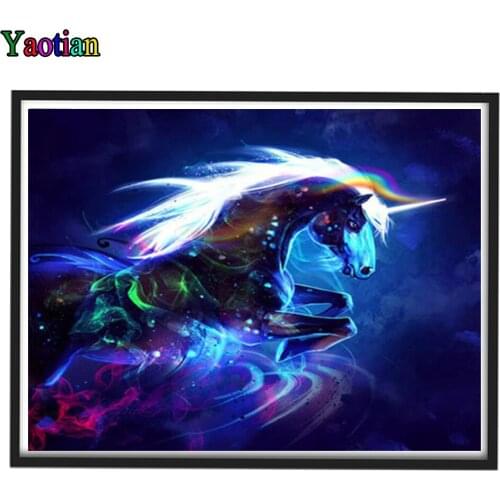 DIY round square diamond embroidery Abstract fluorescent unicorn cross stitch kit 5d diamond painting rhinestone pictures mosaic