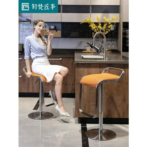 Stainless Steel Bar Chair Light Luxury Modern Simple Bar Chair Lift Leather Bar Chair Front Desk Chair Swivel Household High